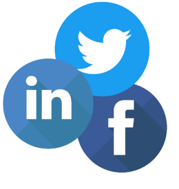 Twitter, Linkedin, and Facebook logos 